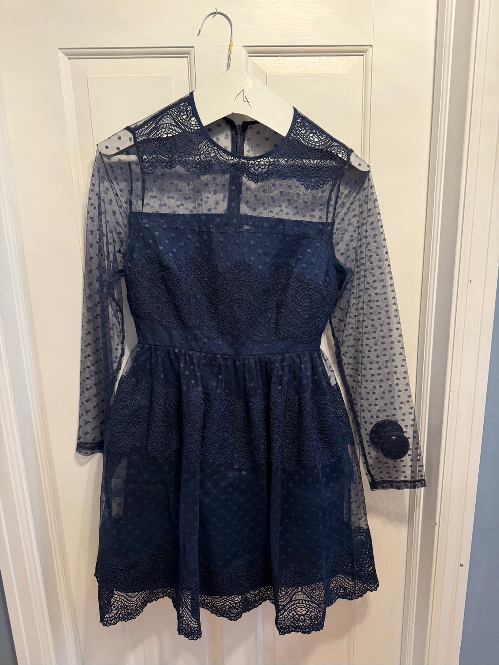ASOS Navy Lace Polka Dot Mesh Skater Dress NWT Size 6